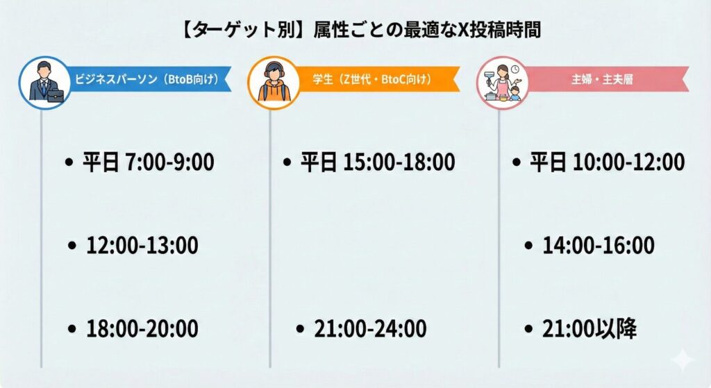 【ターゲット別】さらに深掘り!属性ごとの最適なXの投稿時間