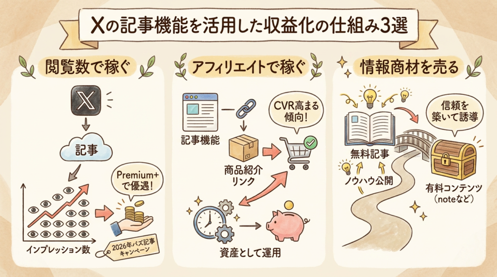 Xの記事機能を活用した収益化の仕組み3選