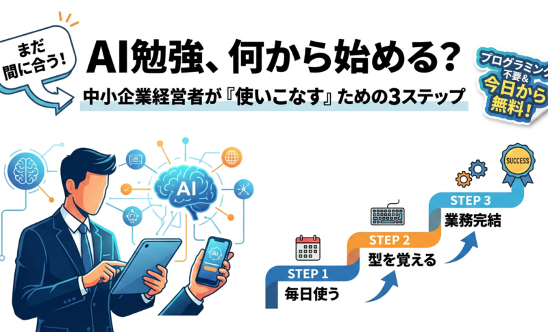 【まだ間に合う】AI勉強は何から始める？プログラミング不要で中小企業経営者がAIを使いこなすための3ステップ