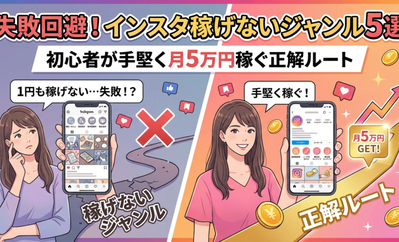 【選ぶと危険】インスタで稼げないジャンル5選！初心者が月5万円を稼ぐ正解ルートとは？
