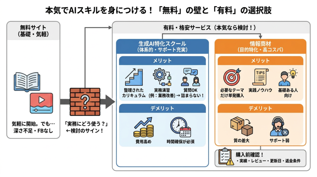 【有料・格安】本気でAIスキルを身につけたいならスクール・情報商材も検討しよう