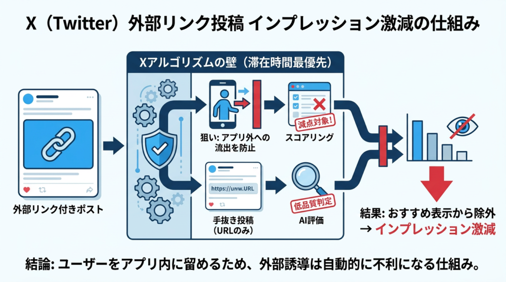 なぜX(Twitter)は外部リンクを貼るとインプレッションが激変するのか?