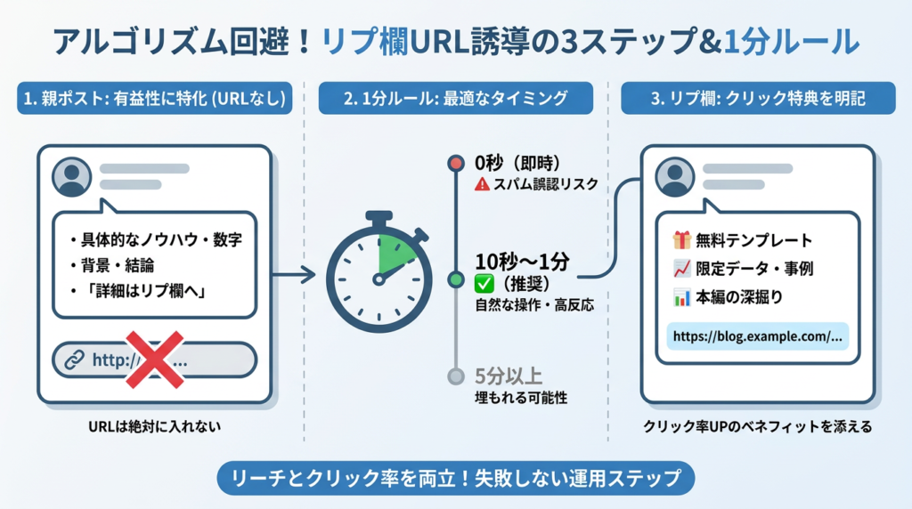 【X攻略】アルゴリズムペナルティを回避する「リプ欄URL誘導」の正しい手順と1分ルール