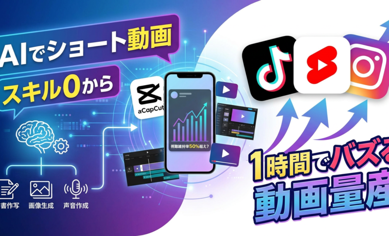 視聴維持率50%超え?AIでショート動画の作り方はどう変わる?動画編集スキル0から1時間でバズる縦型動画を量産する方法を解説