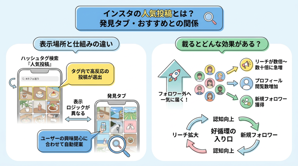 そもそもインスタの「人気投稿」とは?発見タブ・おすすめとの関係
