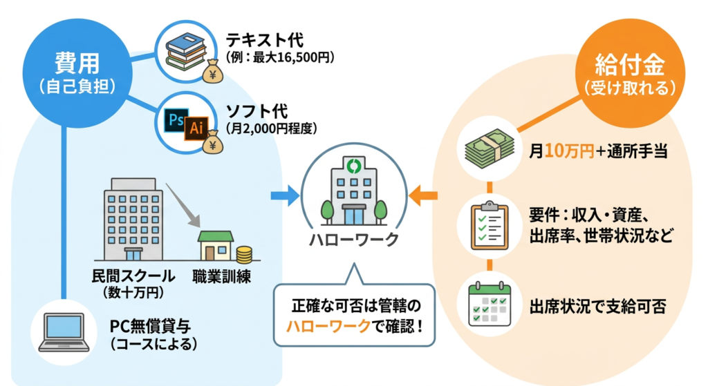 本当に無料?費用と給付金の実情【月10万円は受け取れるのか】