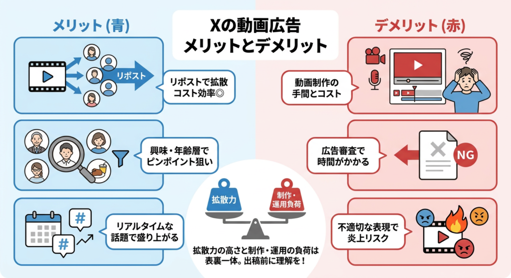 Xの動画広告のメリットとデメリット：出稿前に知っておきたい注意点