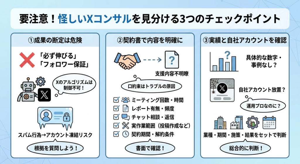 要注意!怪しいXコンサルを見分ける3つのチェックポイント