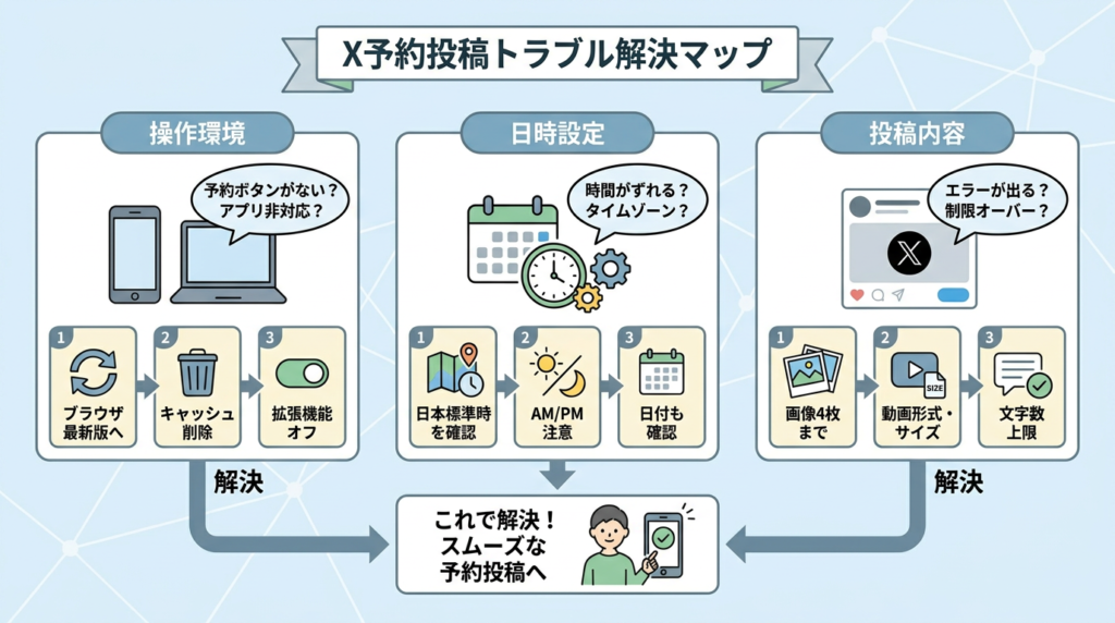 Xで予約投稿ができない・投稿されないときの原因と対処法