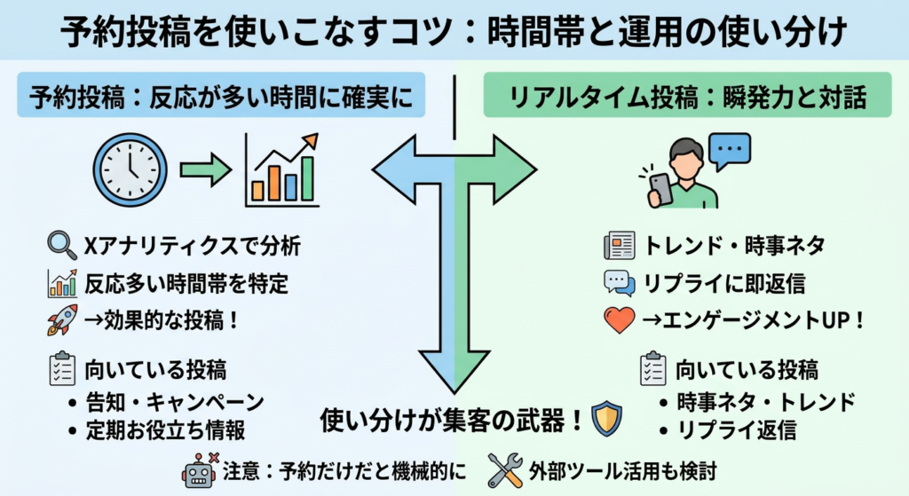 Xの予約投稿を使いこなすコツ3選【効果的な時間帯と運用のバランス】