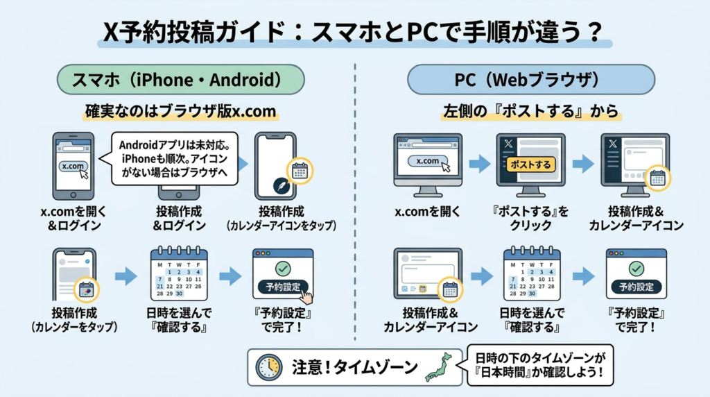 【スマホ・PC別】Xで予約投稿するやり方