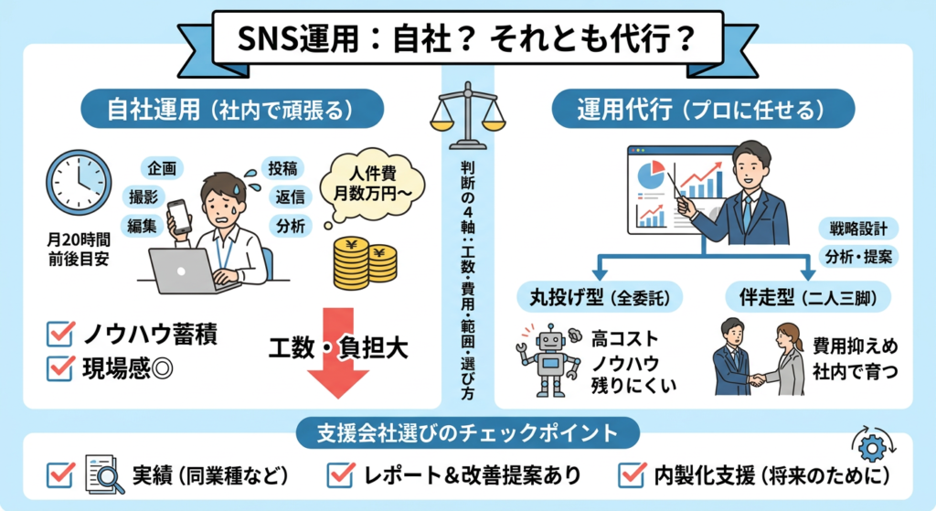 自社運用と運用代行、どちらを選ぶべきか