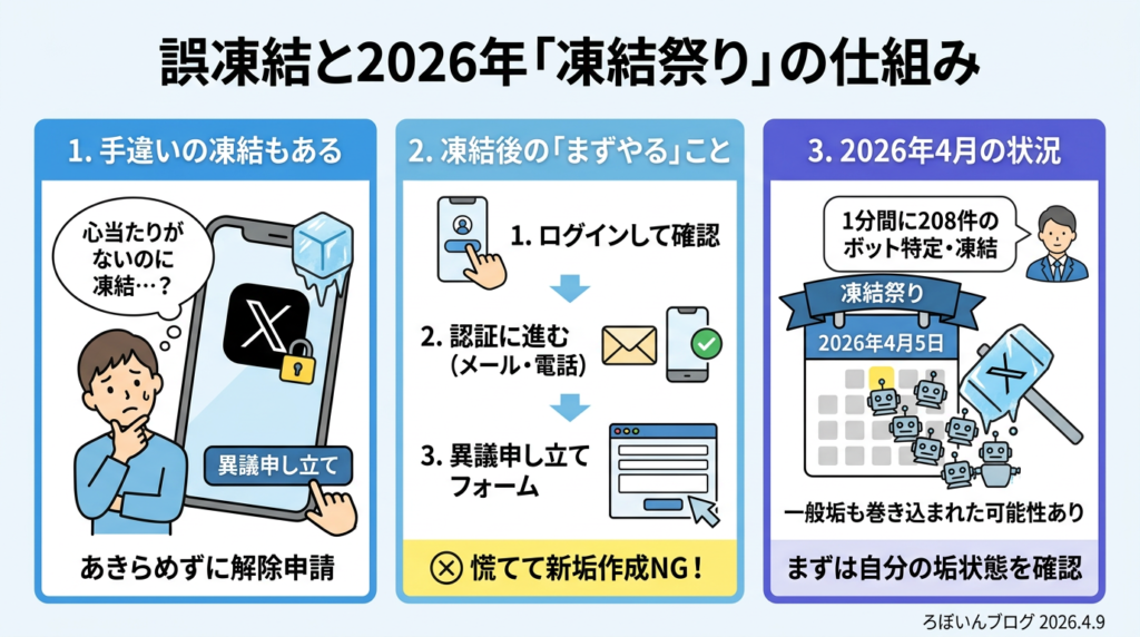 何もしていないのに凍結された?誤凍結と2026年の凍結祭り