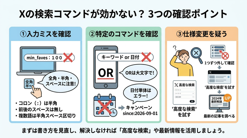 Xの調子が悪い?検索コマンドが効かないときの確認ポイント