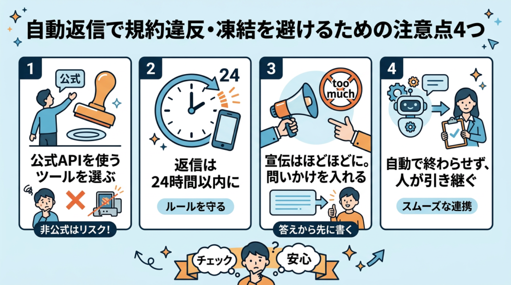 自動返信で規約違反・凍結を避けるための注意点4つ
