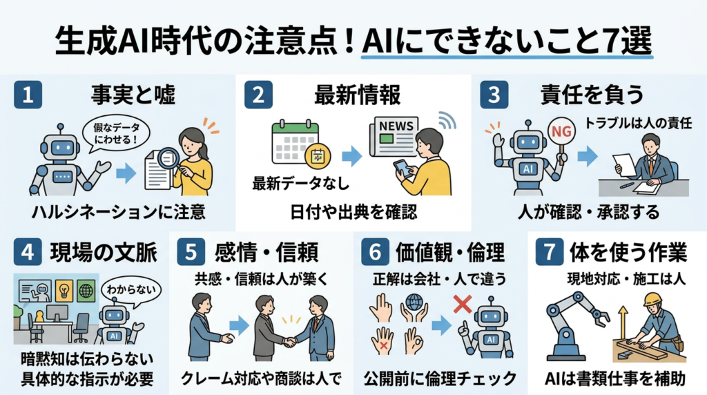 AIにできないこと一覧【生成AI時代の具体例7つ】
