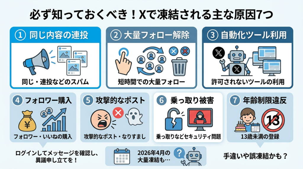 必ず知っておくべき!Xで凍結される主な原因7つ